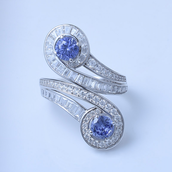 Blue Tanzanite CZ Rhodium Over Sterling 2 Stones Freeform Ring 