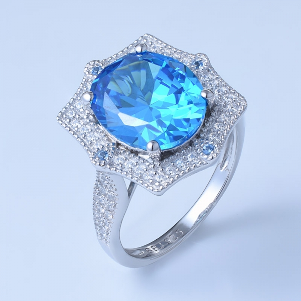 4Ct Oval Neon Blue Apatite Simular Rhodium Over Sterling Design Engagement Ring 