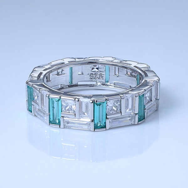 Blue Paraiba Color Apatite Rhodium Over Sterling Silver Eternity Ring 