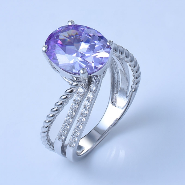 Oval Lavender CZ Rhodium Over Sterling Silver Cubic Zirconia Engagement Rings 