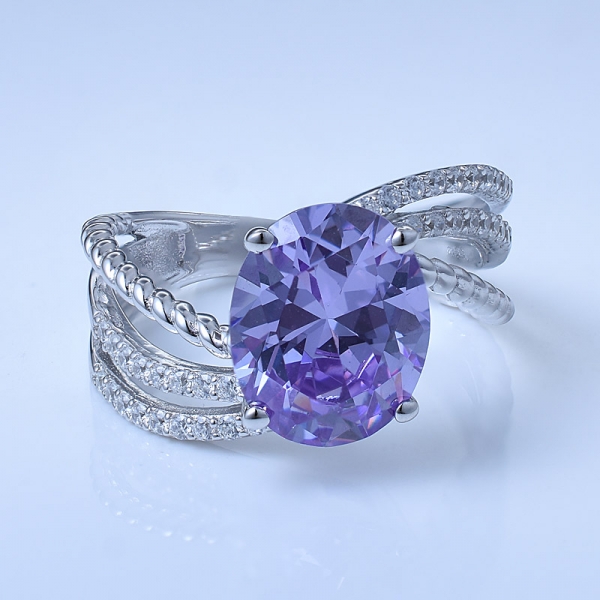 Oval Lavender CZ Rhodium Over Sterling Silver Cubic Zirconia Engagement Rings 