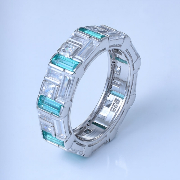 Blue Paraiba Color Apatite Rhodium Over Sterling Silver Eternity Ring 
