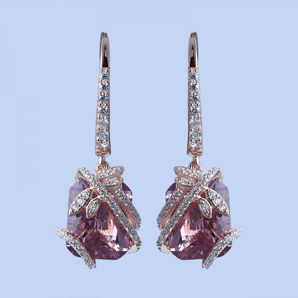 4.0Ctw Pink Morganite Rose Gold Over Sterling Silver Flower Earrings Set 