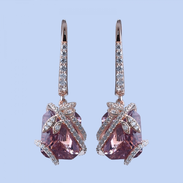 4.0Ctw Pink Morganite Rose Gold Over Sterling Silver Flower Earrings Set 