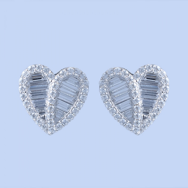 Lab Carat Ruby Corundum Rhodium Over Sterling Silver Heart Studs Earrings 