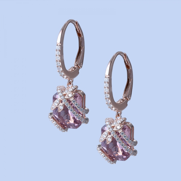 4.0Ctw Pink Morganite Rose Gold Over Sterling Silver Flower Earrings Set 