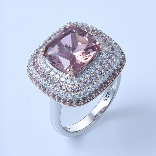 Cushion Cut Simulate Morganite Stone Rose Gold Over Sterling Silver Bridal Ring Sets 