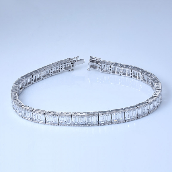 Synthetic Sapphire Rhodium Over Sterling Silver Ladies Rainbow Bracelet Set 