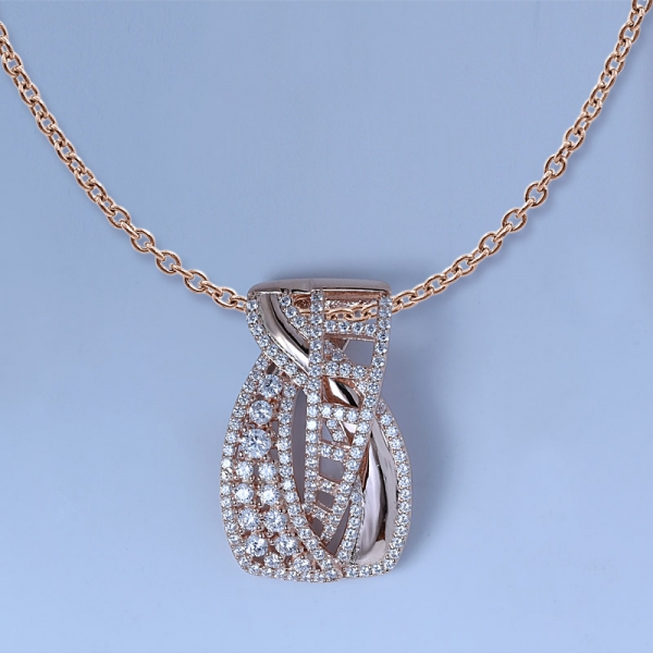 White Zirconia 18K Rose Gold Over 925 Sterling Silver Set Jewelry Pendant With Chain 