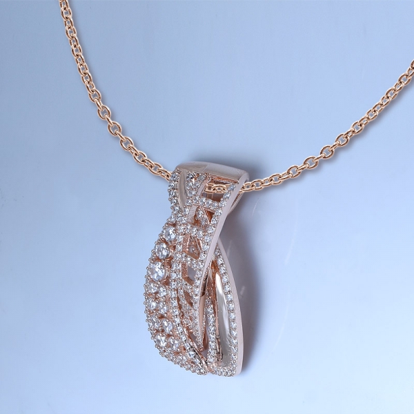 White Zirconia 18K Rose Gold Over 925 Sterling Silver Set Jewelry Pendant With Chain 