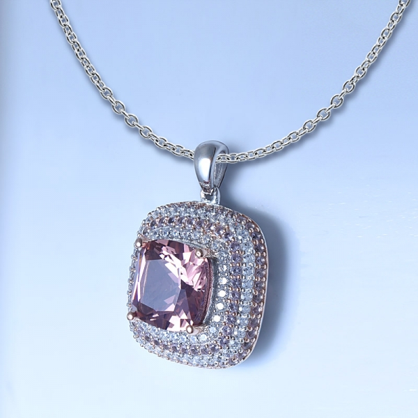 Cushion Morganite Rose Gold Over Sterling Silver Bridal Pendant Set Jewelry 