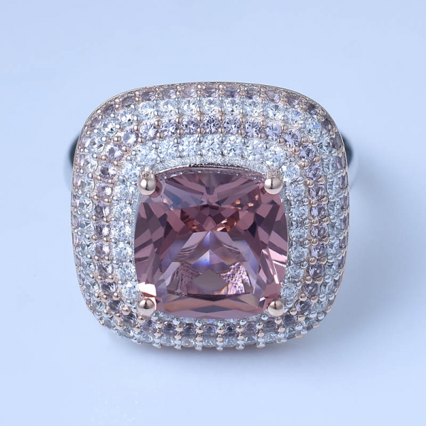 Cushion Cut Simulate Morganite Stone Rose Gold Over Sterling Silver Bridal Ring Sets 