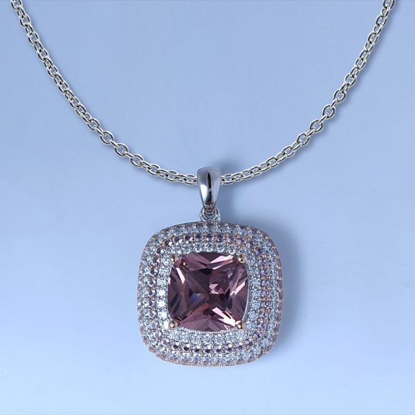 Cushion Morganite Rose Gold Over Sterling Silver Bridal Pendant Set Jewelry 