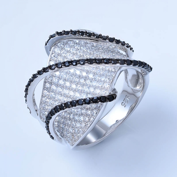 Black Nano and White Cubic Zirconia Rhodium Over Sterling Cluster Ring 