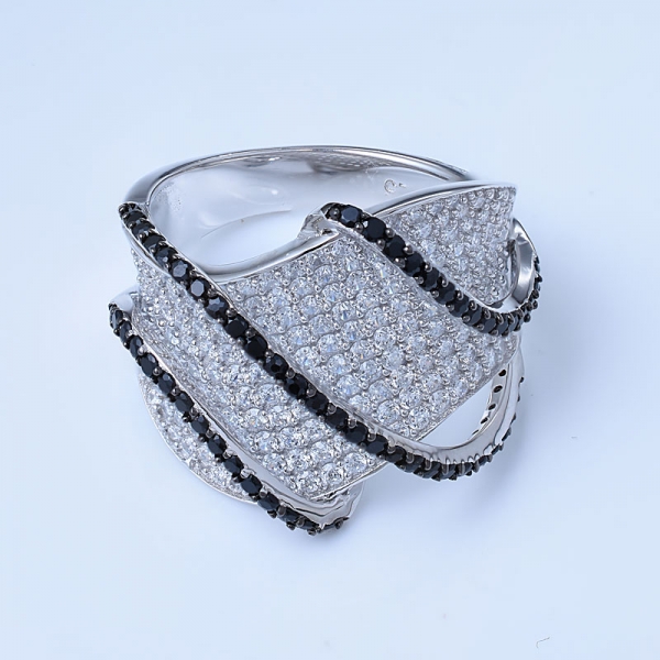 Black Nano and White Cubic Zirconia Rhodium Over Sterling Cluster Ring 