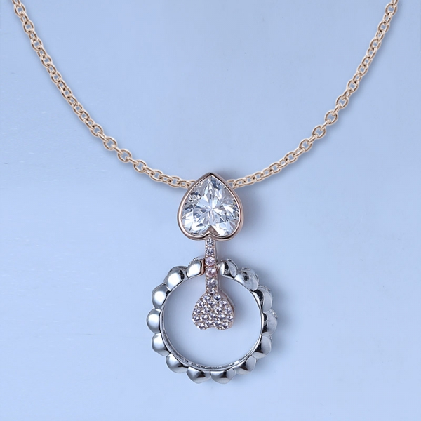 White Zirconia Rhodium Over Sterling Silver Move Heart Pendant With Chain 