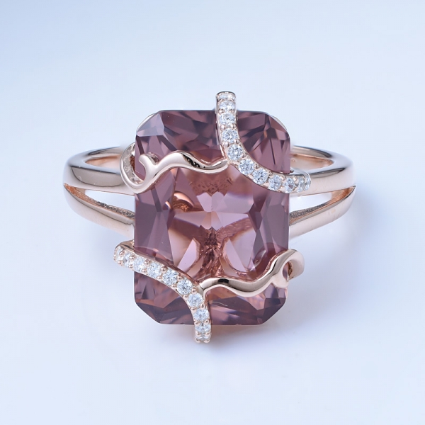 Princess Cut Morganite Simulate Rose Gold Over Sterling Silver Wholesale Engagement Rings 