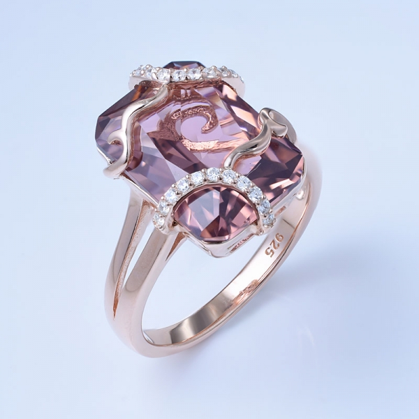 Princess Cut Morganite Simulate Rose Gold Over Sterling Silver Wholesale Engagement Rings 