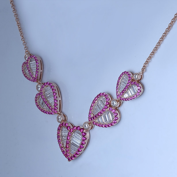 Wholesale 925 Sterling Silver Simulate Ruby Corundum Heart Set Necklace 