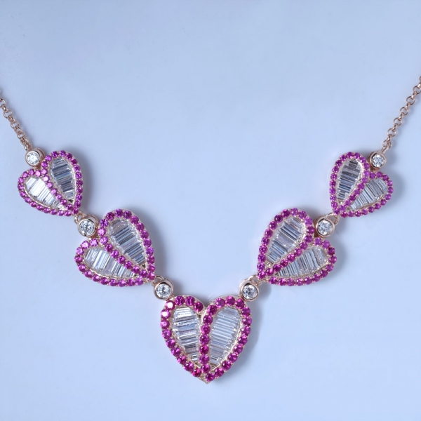 Wholesale 925 Sterling Silver Simulate Ruby Corundum Heart Set Necklace 