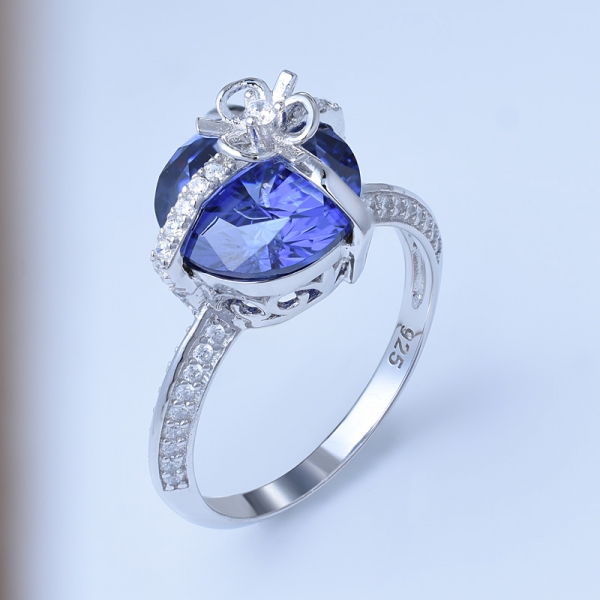 4 Carat Blue Tanzanite Rhodium Over Sterling Silver Set Jewelry Ring 