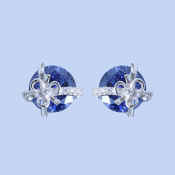 2Ct Round Blue Tanzanite Rhodium Over Sterling Silver White Ear Stud Earring 