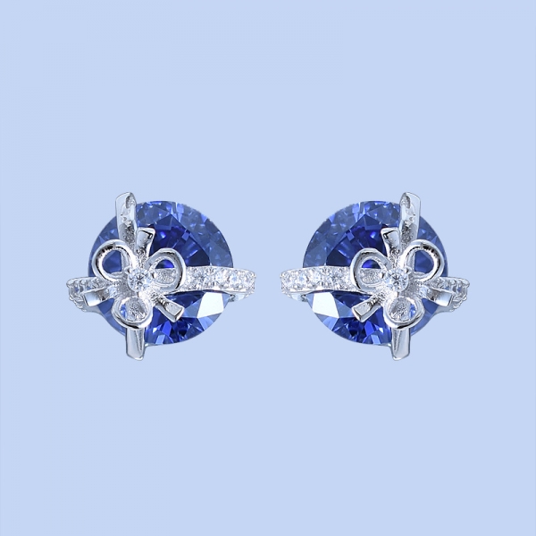 2Ct Round Blue Tanzanite Rhodium Over Sterling Silver White Ear Stud Earring 