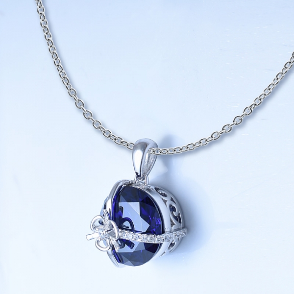 5 Carat Simulate Blue Tanzanite Rhodium Over Sterling Silver Set Jewelry Pendant 