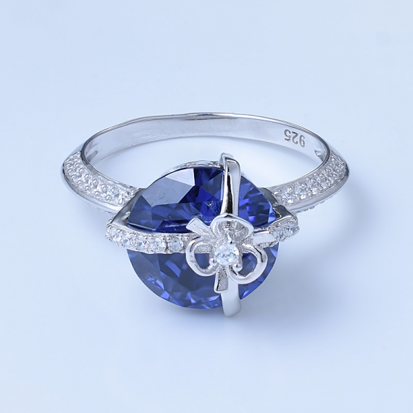 4 Carat Blue Tanzanite Rhodium Over Sterling Silver Set Jewelry Ring 
