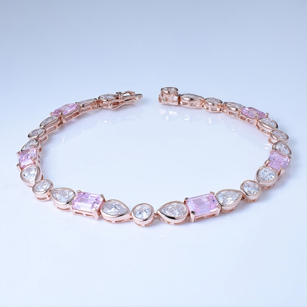Emerald Cut Pink Diamond Simulate 18K Rose Gold Over Sterling Silver Cuff Charm Bracelets 