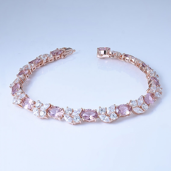 Simulate Pink Morganite& Marquise White CZ Rose Gold Over Silver Jewelry Order Bracelets From China 