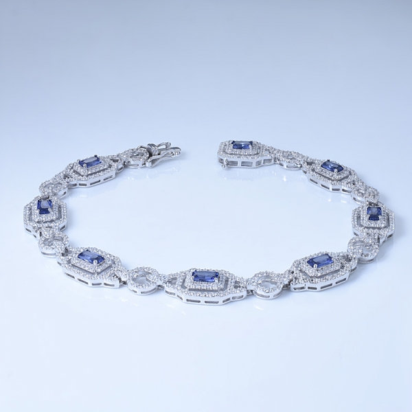 Created Princess Blue Tanzanite 925 Sterling Silver Bracelet for Women Exclusively Handcrafted 