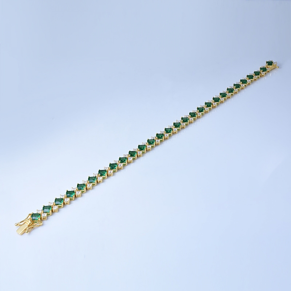925 Sterling Silver in 18K Gold Plating Princess Creat Green Emerald Wholesale Bracelets 