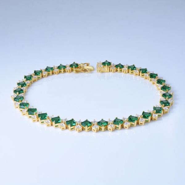925 Sterling Silver in 18K Gold Plating Princess Creat Green Emerald Wholesale Bracelets 