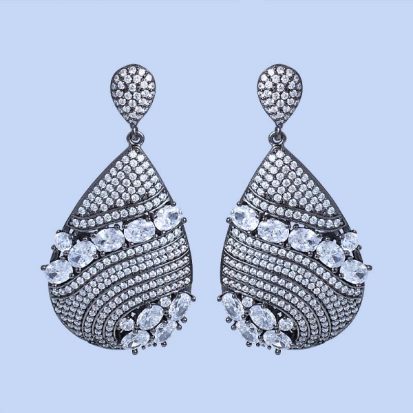 Mariell Dangle Earrings for Brides, Wedding or Prom - Oval-Shape CZ Statement Chandeliers 