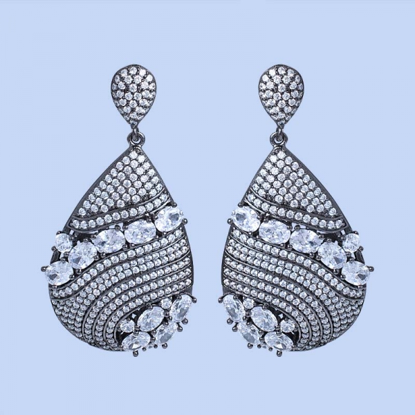 Mariell Dangle Earrings for Brides, Wedding or Prom - Oval-Shape CZ Statement Chandeliers 