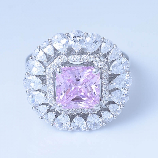 3.0 Ct Princess-Cut Diamond Pink Simulate Cz Unique Alloy Starburst Design Wedding Engagement Ring Halo Bridal Sets 