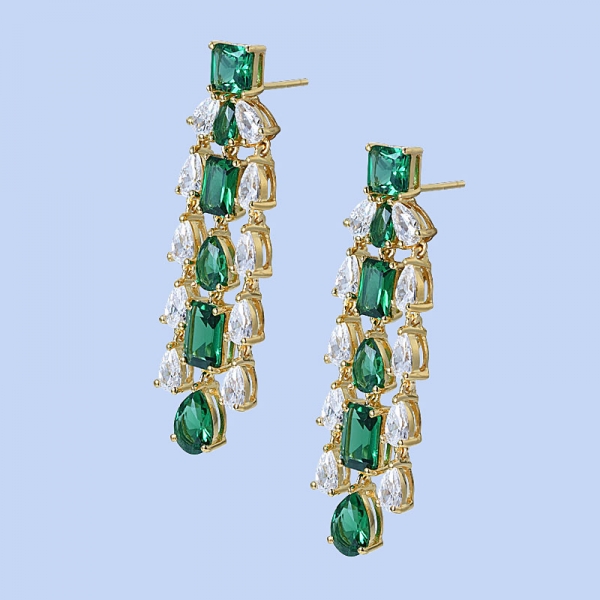 Simulate Green Emerald Drop Earrings in 18K Gold Sterling Silver 