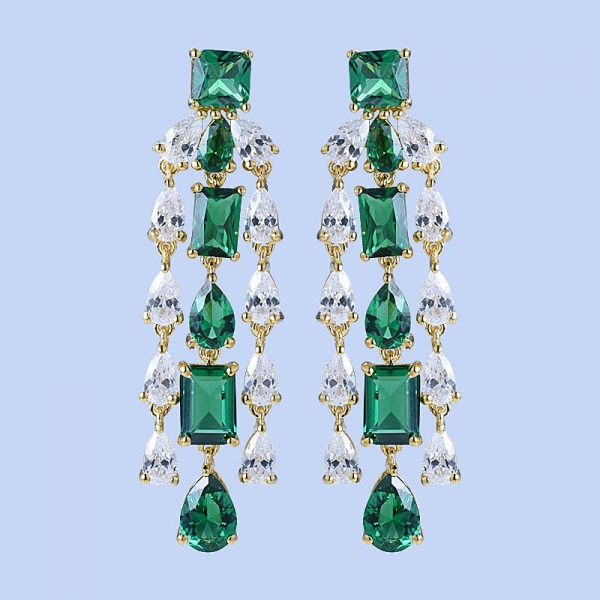 Simulate Green Emerald Drop Earrings in 18K Gold Sterling Silver 