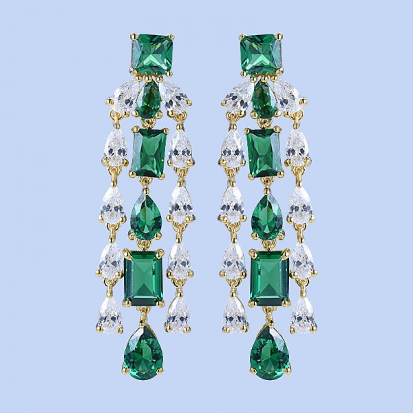 Simulate Green Emerald Drop Earrings in 18K Gold Sterling Silver 