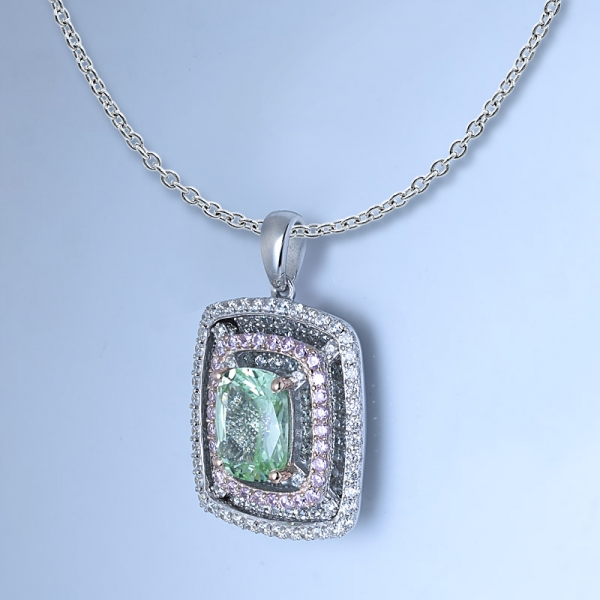 Synthetic Green Diamond Princess-Cut Rhodium Over 925 Sterling Silver Gemstone Pendant 