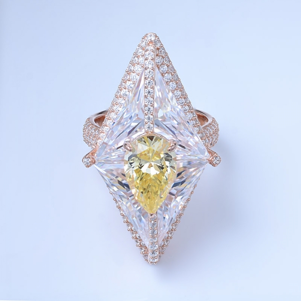 light yellow Simulated Diamond Cubic Zirconia 18K rose gold fancy designer rings 