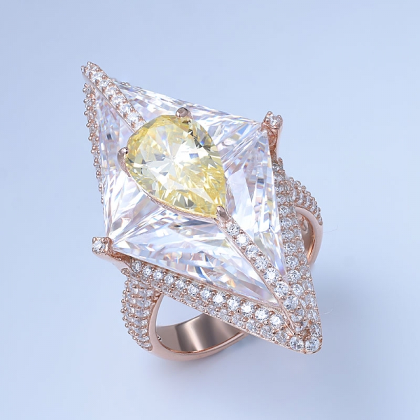 light yellow Simulated Diamond Cubic Zirconia 18K rose gold fancy designer rings 