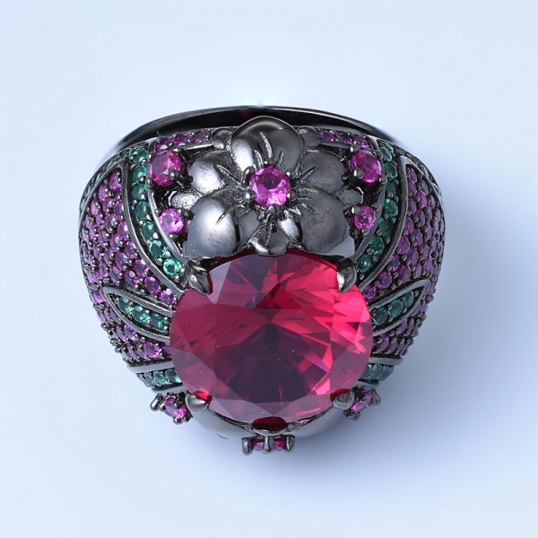 Red Lab Created Ruby Black Over Sterling Silver jewellery ladies ring 