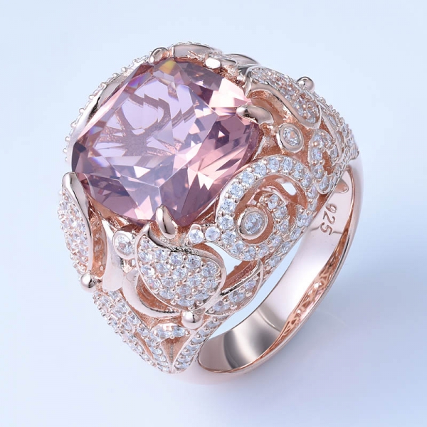 Cushion Cut Simulate Pink Morganite 18K Rose Gold over 925 Sterling Silver women's jewelry rings 