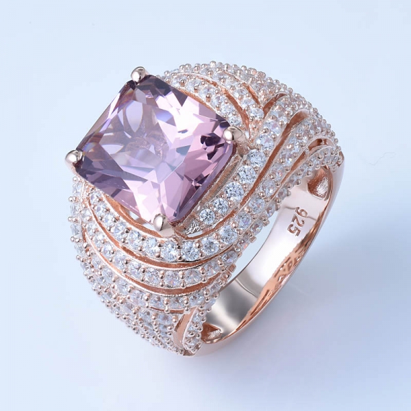 Princess Cut Simulate Pink Morganite 18K Rose Gold over 925 Sterling Silver pretty rings for her 