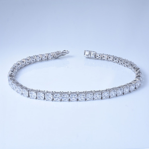 Synthetic Sapphire Cushion cut stone Rhodium Over Sterling Silver Rainbow Line Bracelet 