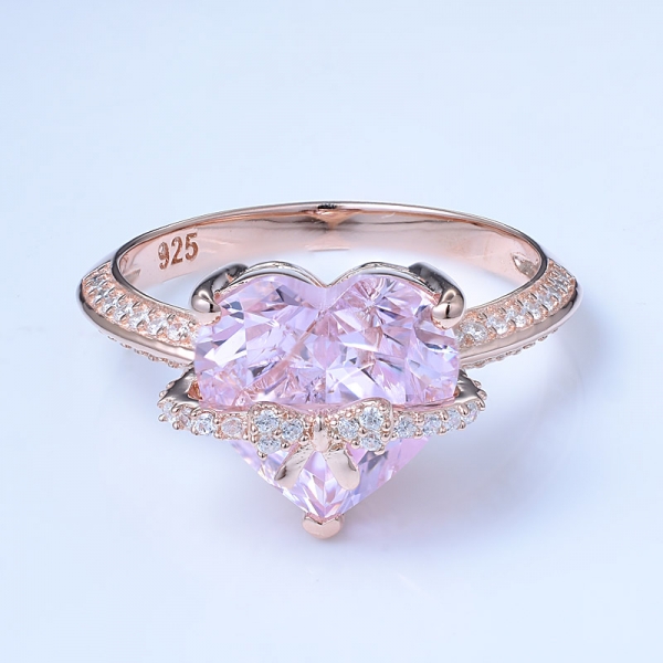 4 Carat Simulate Pink Morganite Heart Cut 18K Rose Gold over 925 Sterling Silver engagement and wedding ring set 