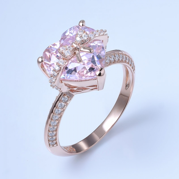 4 Carat Simulate Pink Morganite Heart Cut 18K Rose Gold over 925 Sterling Silver engagement and wedding ring set 