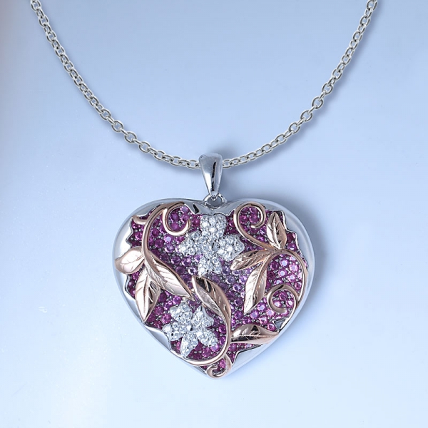 Paraiba tourmaline zirconia heart zirconia Silver pendant necklace 